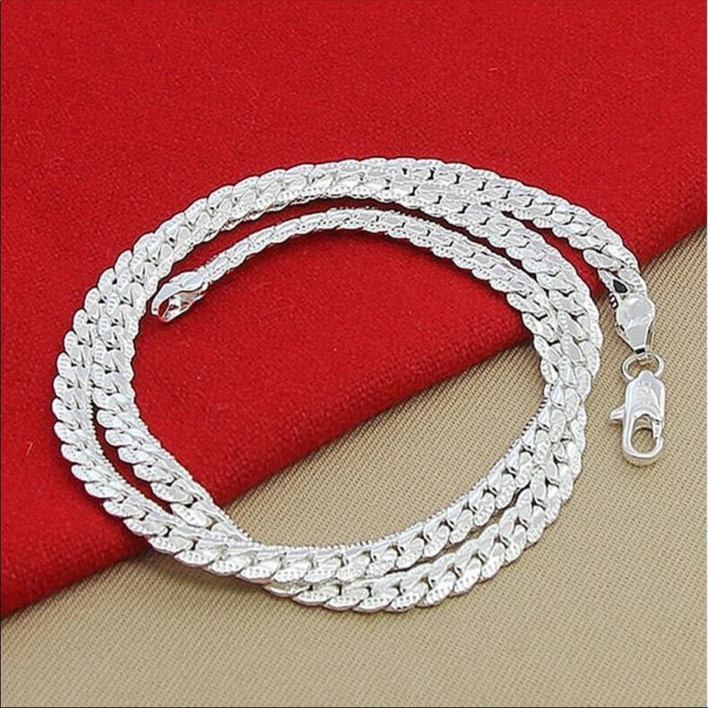 6MM Full Sideways Silver Necklace Silver Plated - Picture 2 of 8